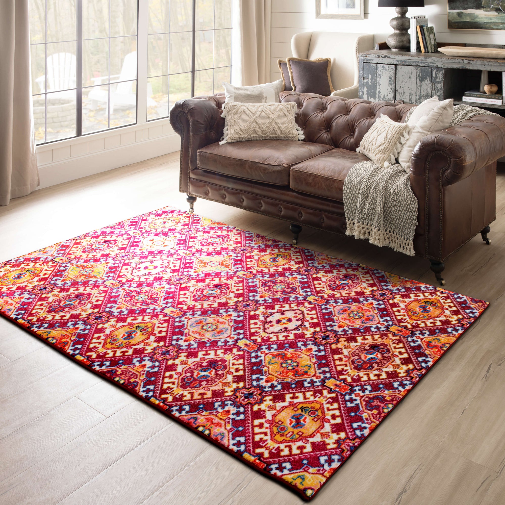 Technicolor Islands Pink & Gold Area Rug – Covered By Rugs