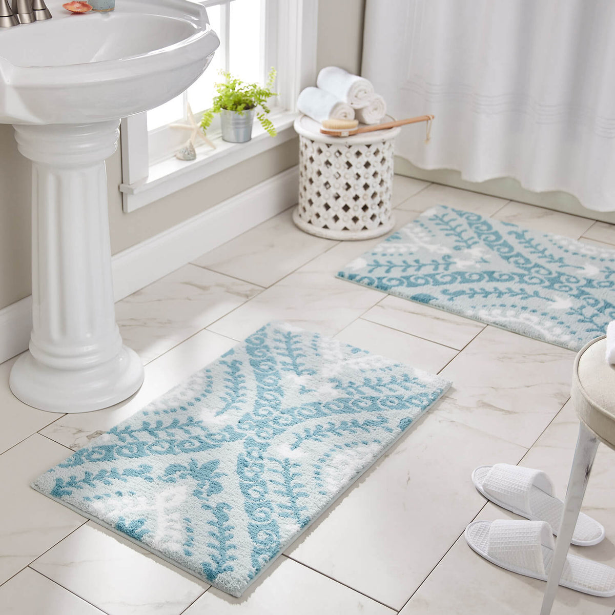 Compass Sky Blue & Green Bath Mat – Covered By Rugs