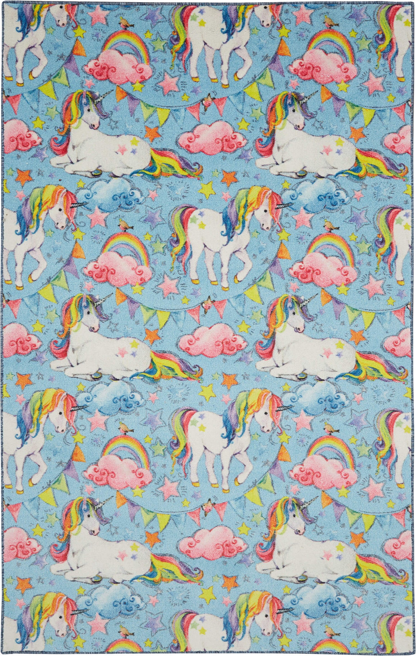 Technicolor Unicorn Blue Area Rug